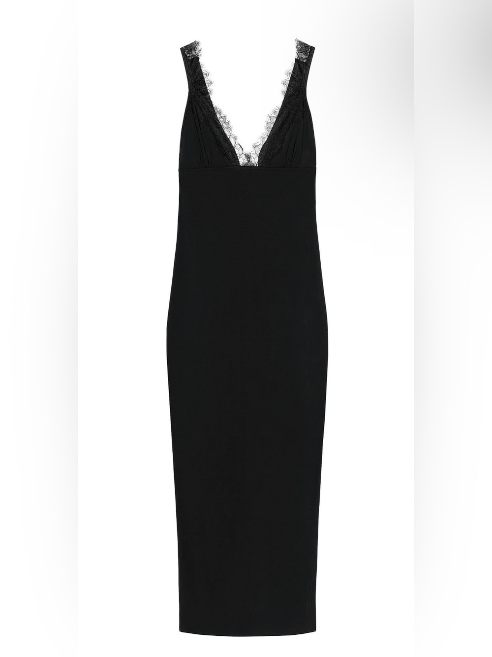 Zara Black Polyamide Lace-Trim Midi Dress